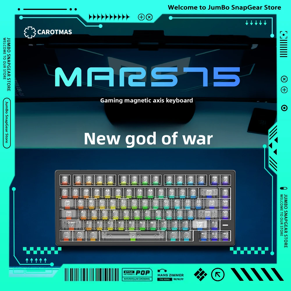 Фото Механическая клавиатура Carotmas Mars75 PRO с магнитными переключателями, проводная игровая клавиатура с откликом 0.001мс, частотой опроса 8K, 75% раскладкой, задержкой 0.125мс, RGB-подсветкой и Gasket-креплением №1