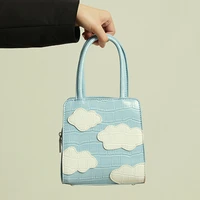 pu leather tote bag for women 2022 female fashion casual purses and handbags contrasting color cloud stone pattern crossbody bag