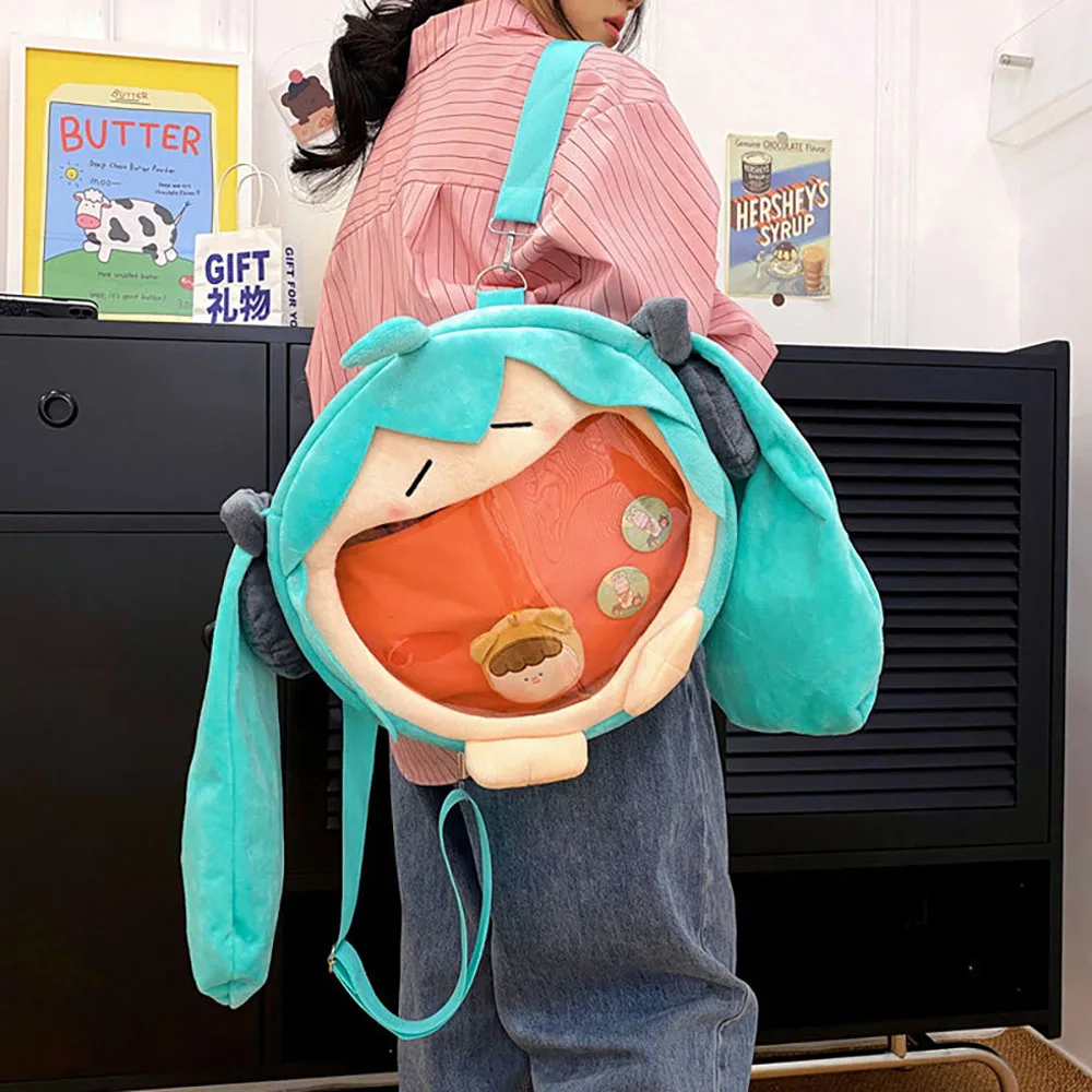 

2023 New Hatsune Miku Cute Cartoon Collection Smile Storage Bag Women's Versatile Backpack Lolita Plush Knapsack Birthday Gift