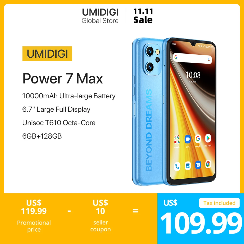 Смартфон UMIDIGI Power 7 Max Android 11 10000 мАч Unisoc T610 6 ГБ 128 дисплей дюйма фотокамера 48 МП |