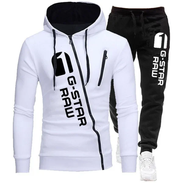 

2023 New Autumn Winter Mens Tracksuit Suit Fashion Print Zipper Hoodes Sweatshirt+Sweatpants 2 Pieces Set Jogging Casual Clothes