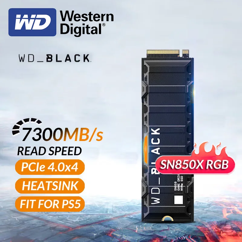 

Western Digital SSD 1TB 2TB SN850X RGB with Heatsink WD_BLACK M.2 NVMe PCIe 4.0 2280 SSD for PS5 Playstation 5 Gaming Computer