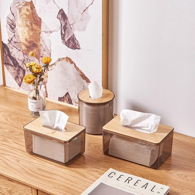 

Japanese Bamboo Lid Tissue Box Desktop Dining Table Napkin Holder Transparent Storage Box Bathroom Toilet Paper Holder