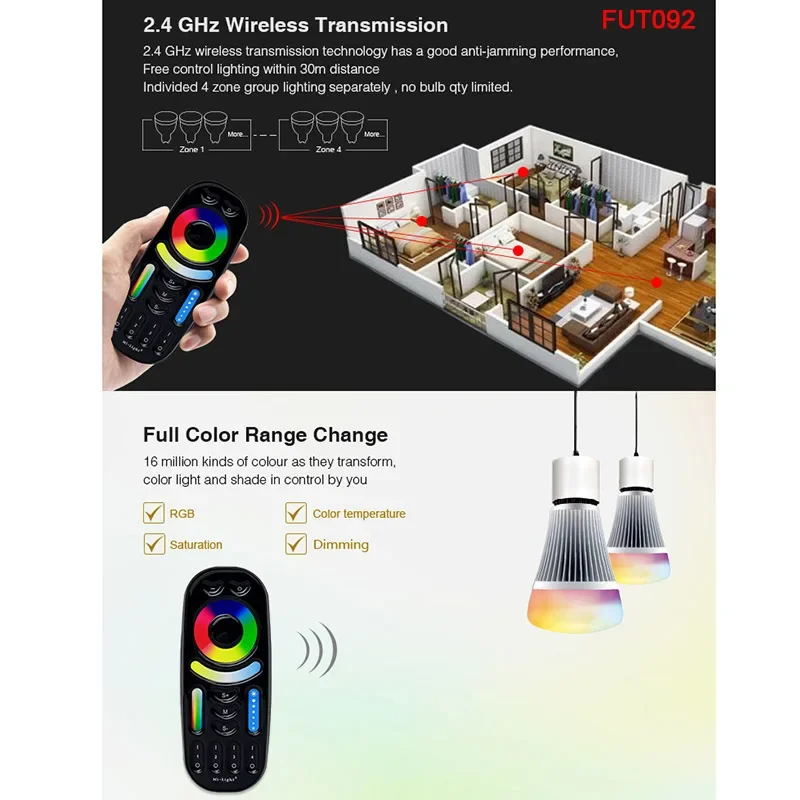 Фото Miboxer 2,4G RGBW / RGB + CCT светодиодный контроллер, 4-зонный или 8-зонный беспроводной пульт дистанционного управления Milight 3 В, светорегулятор яркости, ламповый выключатель milight №5