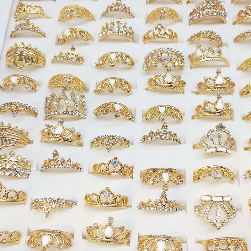 

30pcs Hot Selling Fancy Crown Women Ring Best Anniversary Girl Gift Elegant Female Dance Party Trendy Jewelry Rings Wholesale