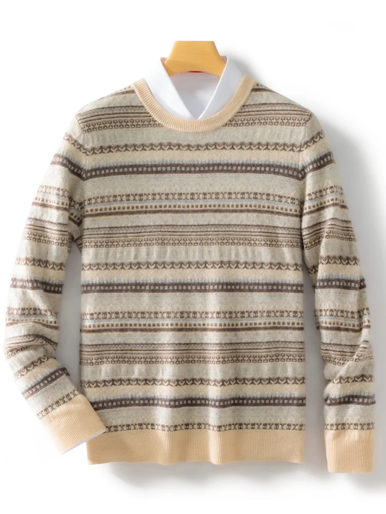 Осень-зима мужские шерстяные пуловеры с круглым вырезом свитер Fair Isle шикарный