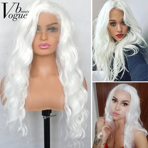 Voguebeauty Платиновый белый синтетический кружевной передний парик Свободные Вьющиеся термостойкие волоконные натуральные волосы Косплей для женщин
