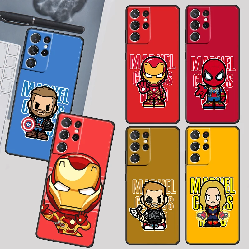 

Cute marvel hero cartoon Case For Samsung Galaxy S22 S21 S20 Ultra Plus Pro S10 Note20 4G 5G TPU Soft Black Phone Cover