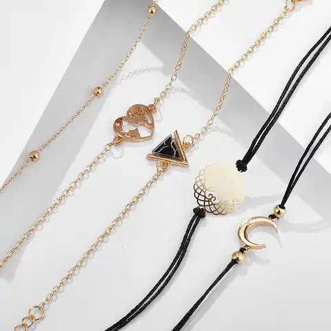 Daily jewelry will make you a fashionable triangle black turquoise alloy standard set of five items