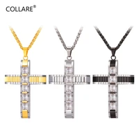 collare cross pendant men goldblack color stainless steel aaa cubic zirconia crystal necklace women christian jewelry p088
