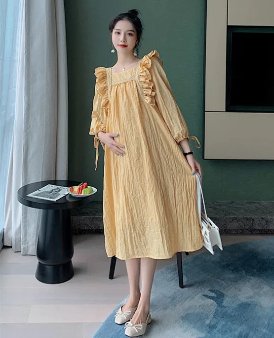 

Fashion spring and autumn loose pregnant women's dress long sleeve White