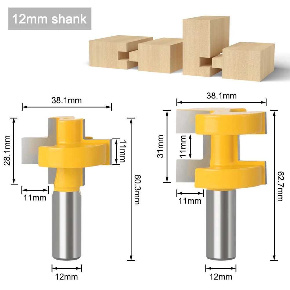 

12mm Shank Wedge Tongue and Groove Router Bits Set Woodworking Milling Cutters Diameter-38.1mm for Stock Thickness 31mm