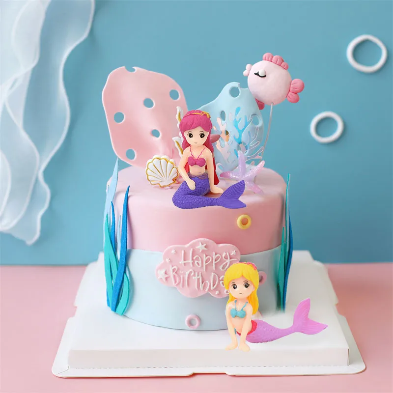 

1pc Mermaid Decoration Cute Cartoon Desktop Decoration Birthday Party Cake Decoration Children's Day Gift Indoor Household Items