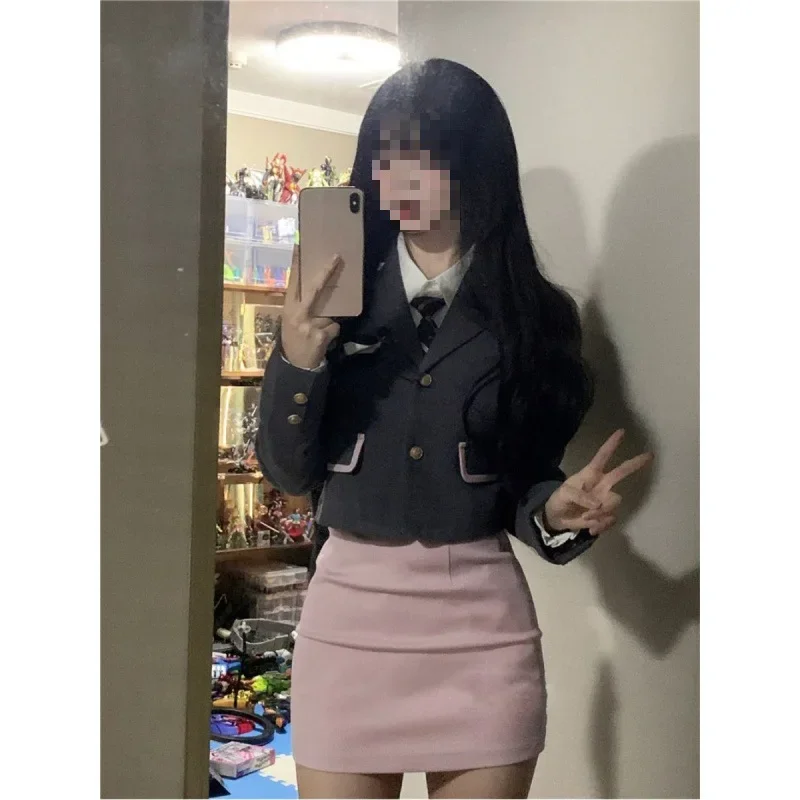 Женский укороченный костюм пиджак рубашка мини-платье с завышенной талией