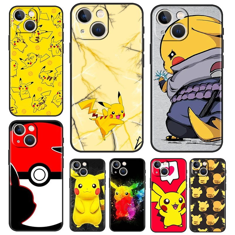 

Cute Pikachu Cartoon For Apple iPhone 13 12 11 Pro Max Mini XS Max X XR 6 7 8 Plus 5S SE2020 Soft Black Phone Case Fundas Coque