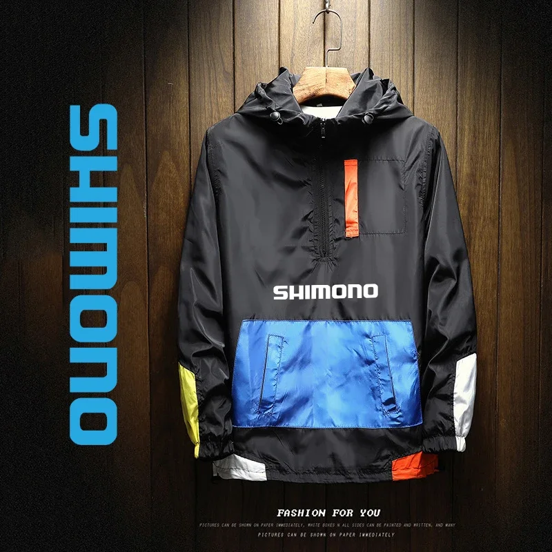 

Hot Sale Splicing Outdoor Hooded Jacket Youth Large Size Windbreaker Zipper Fishing Jacket Men Sun Protection Windproof Jerseys