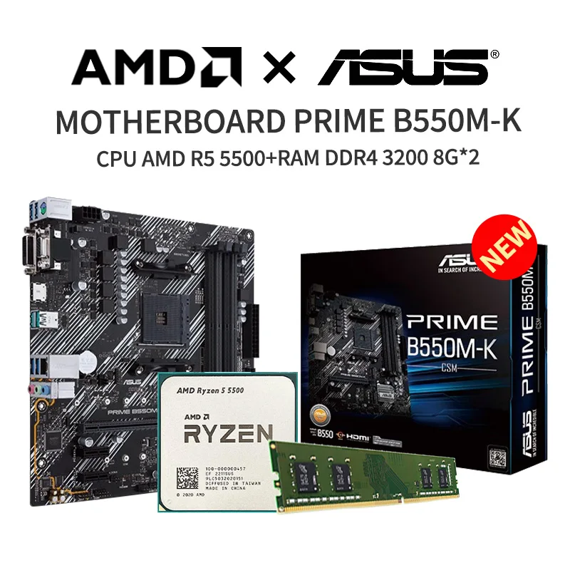 New ASUS PRIME B550M-K/Ryzen 5 5500/Kingston DDR4 3200MHz 8G*2