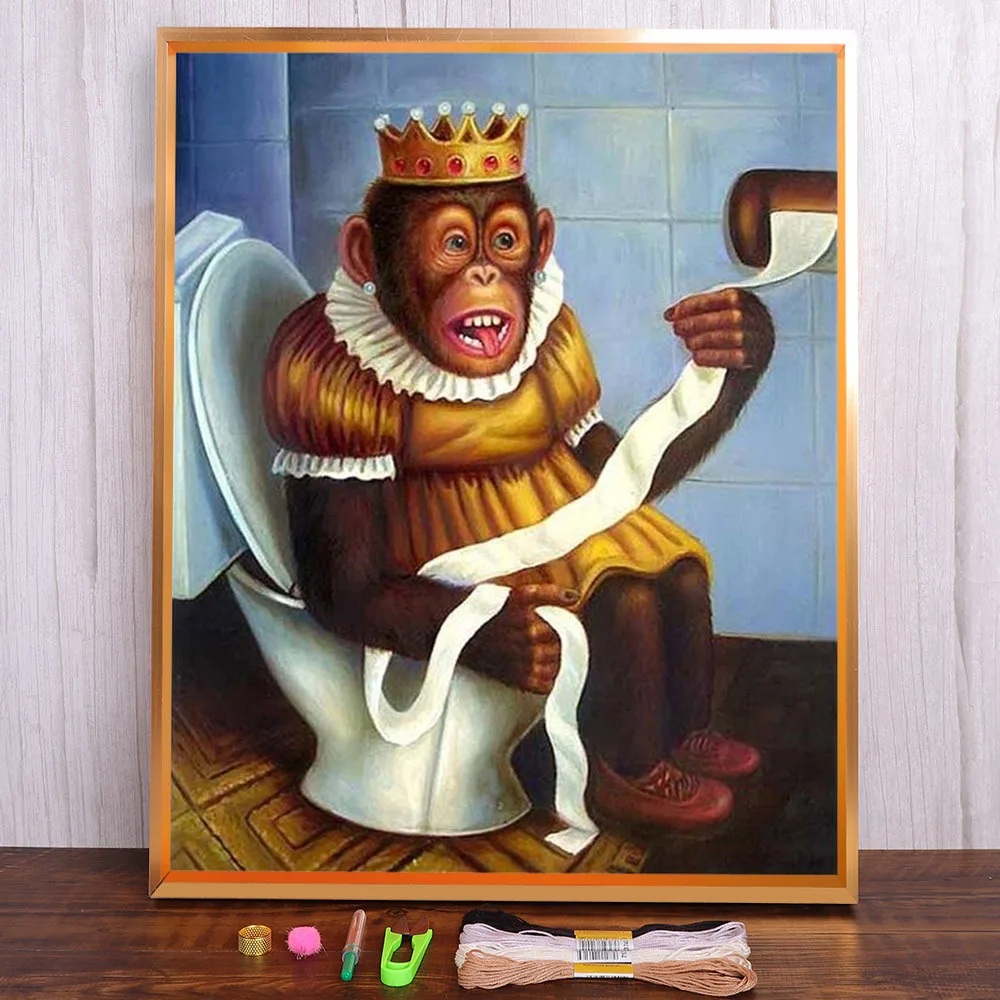 

Toilet Monkey Fat Lady Pre-Printed 11CT Cross-Stitch Set Embroidery DMC Threads Hobby Knitting Craft Needlework Promotions