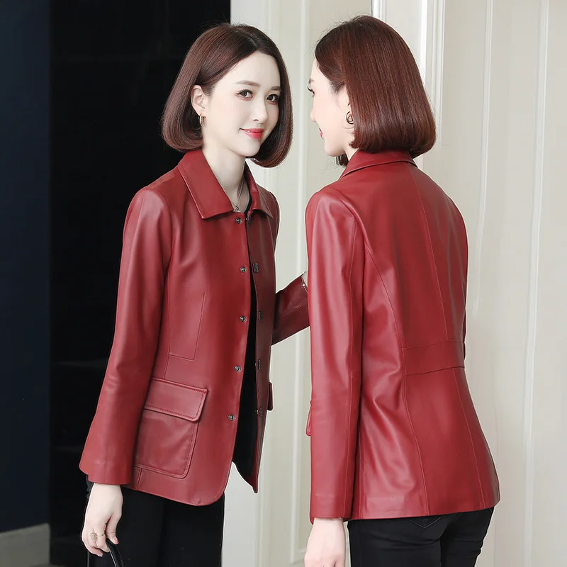 

Зимняя куртка из натуральной кожи 2023 красное тонкое пальто из овчины куртки для женщин одежда Chaqueta De Cuero Mujer Zm