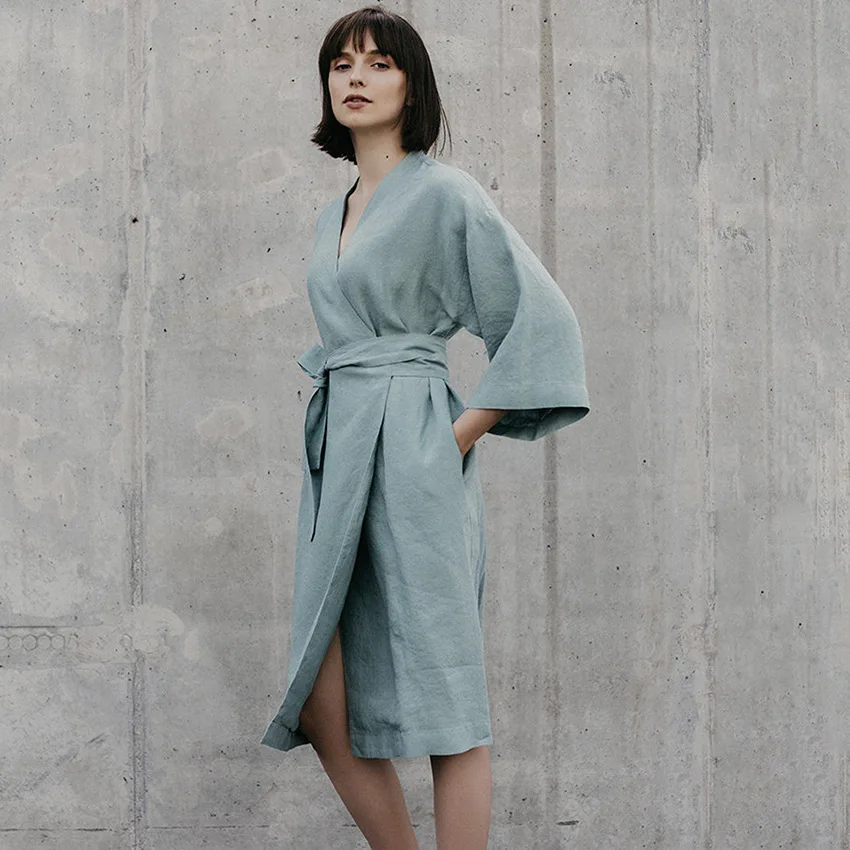 Kimono Robes For Women Cotton Coverage Mid-Calf Dresses Women's Three Quarter Sleeve Bathrobes Sleepwear 2023 New