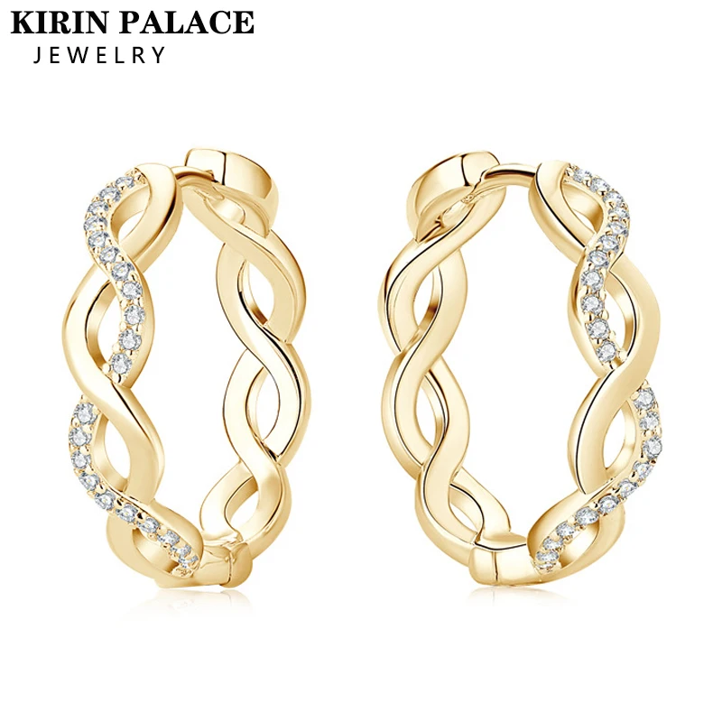 

Full Moissanite Diamond Hoop Earrings 925 Silver 18K Gold Plated Twist Earrings Wedding Party Fine Jewelry for Women Gift