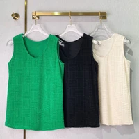 2022 summer new cotton towel fabric round neck sleeveless vest big name high quality green fashion all match casual t shirt top