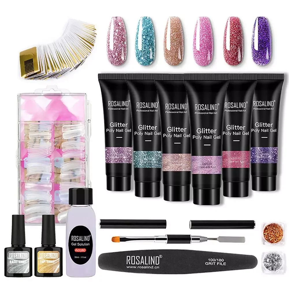 

NEW 213Pcs/Set Nail Extension Gel Kit All In One Nail Gel Set Nail Art Supplie With Gel Phototherapy Pen For Nail Art Design