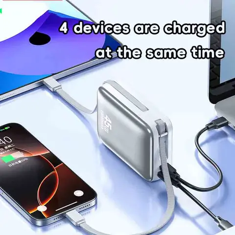 20000 мАч Power Bank PD 45 Вт Портативный кабель USB C Быстрая зарядка Мобильный внешний аккумулятор для Samsung iPhone Xiaomi
