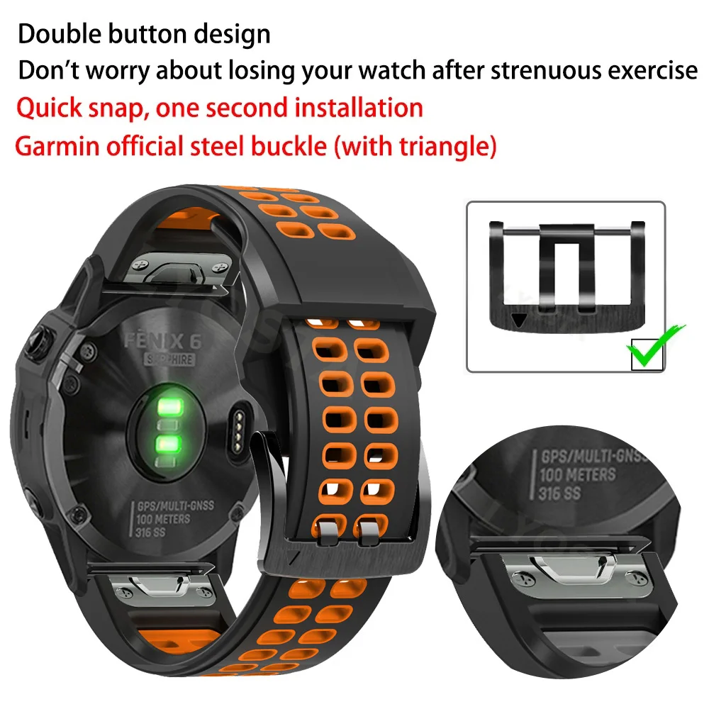 Fenix8 QuickFit 22 26mm Watch Band For Garmin Epix Pro/Fenix 8 47mm 51mm/ 6X 6 Pro Solar 7 7X 5 5X Plus Silicone Strap