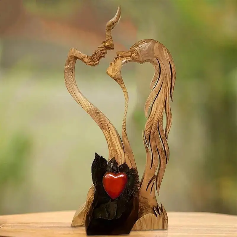 

Love Eternal Wooden Figurines Decorative Ornaments Valentine's Day Gifts Couples Kissing Holiday Ornaments Creative Art Statues