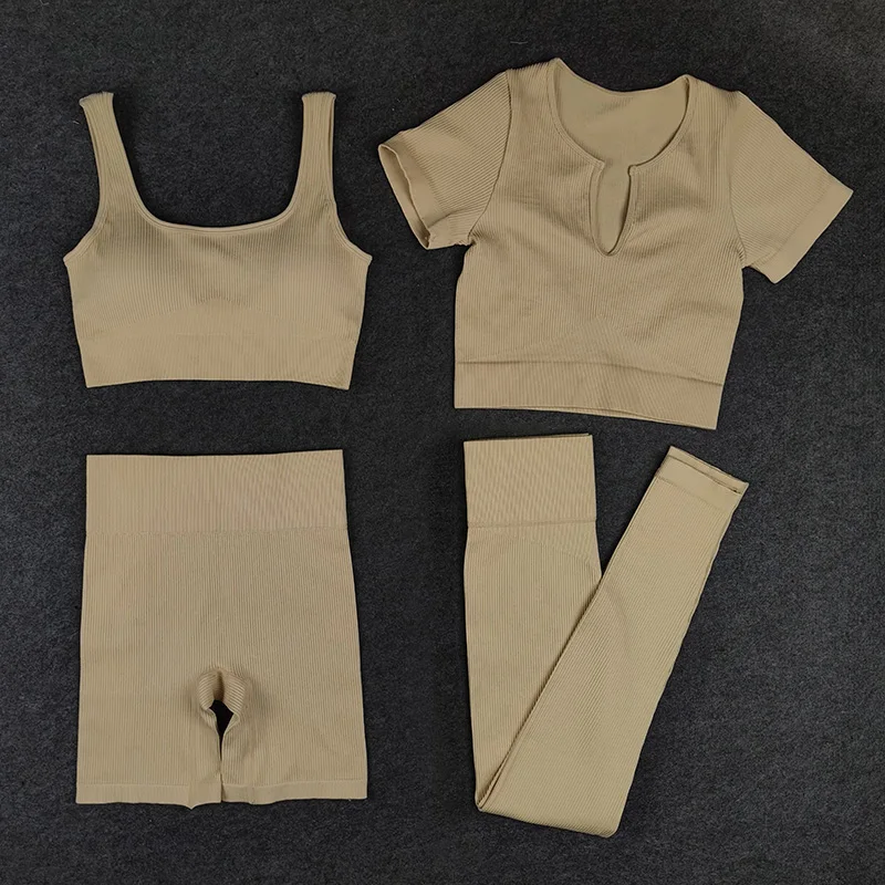 

Бесшовный комплект для йоги, женские рубашки для тренировок, спортивные штаны, бюстгальтер, костюмы для тренажерного зала, шорты для фитнес...