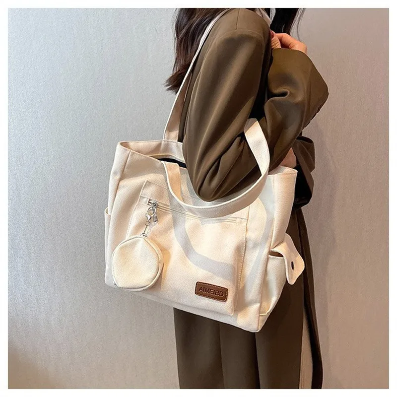 

College Student Totes Bags for Women's Class Large Capacity Canvas Handbags Casual All Match Underarm Shoulder Bag Purses