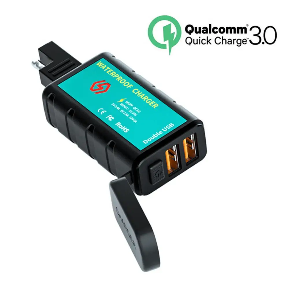 

Double Qc3.0 Motorbike Fast Charging Adapter Waterproof Multiple Protection Motorcycle Charger Portable Universal 12v Square