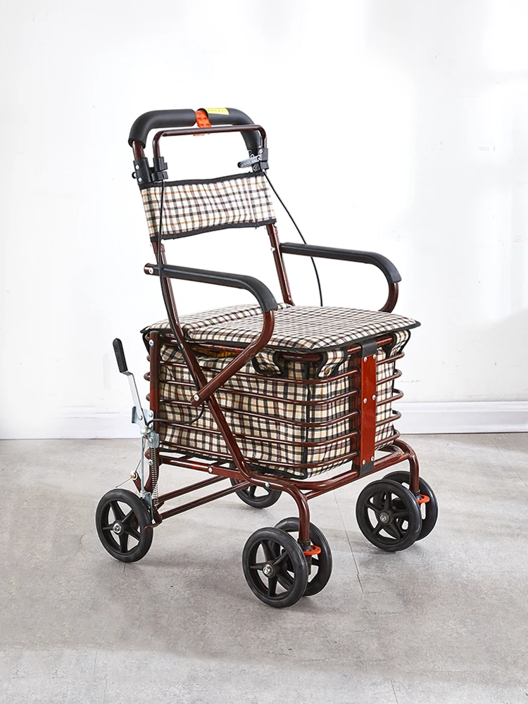 Shopping cart for the elderly, four-wheel leisure walking aid for the elderly, folding and walking in a cart