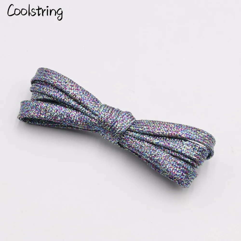 Coolstring Cool Flat Glitter Shoelaces Shiny Fashion Sparkly Shoe Laces Christmas Colors Chic Shimmering 7mm Metallic Bootlaces