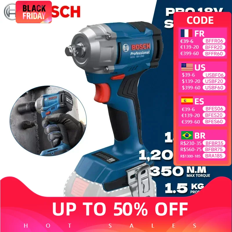 Беспроводной ударный гайковерт BOSCH GDS 18V-350 3-ступенчатый динамометрический