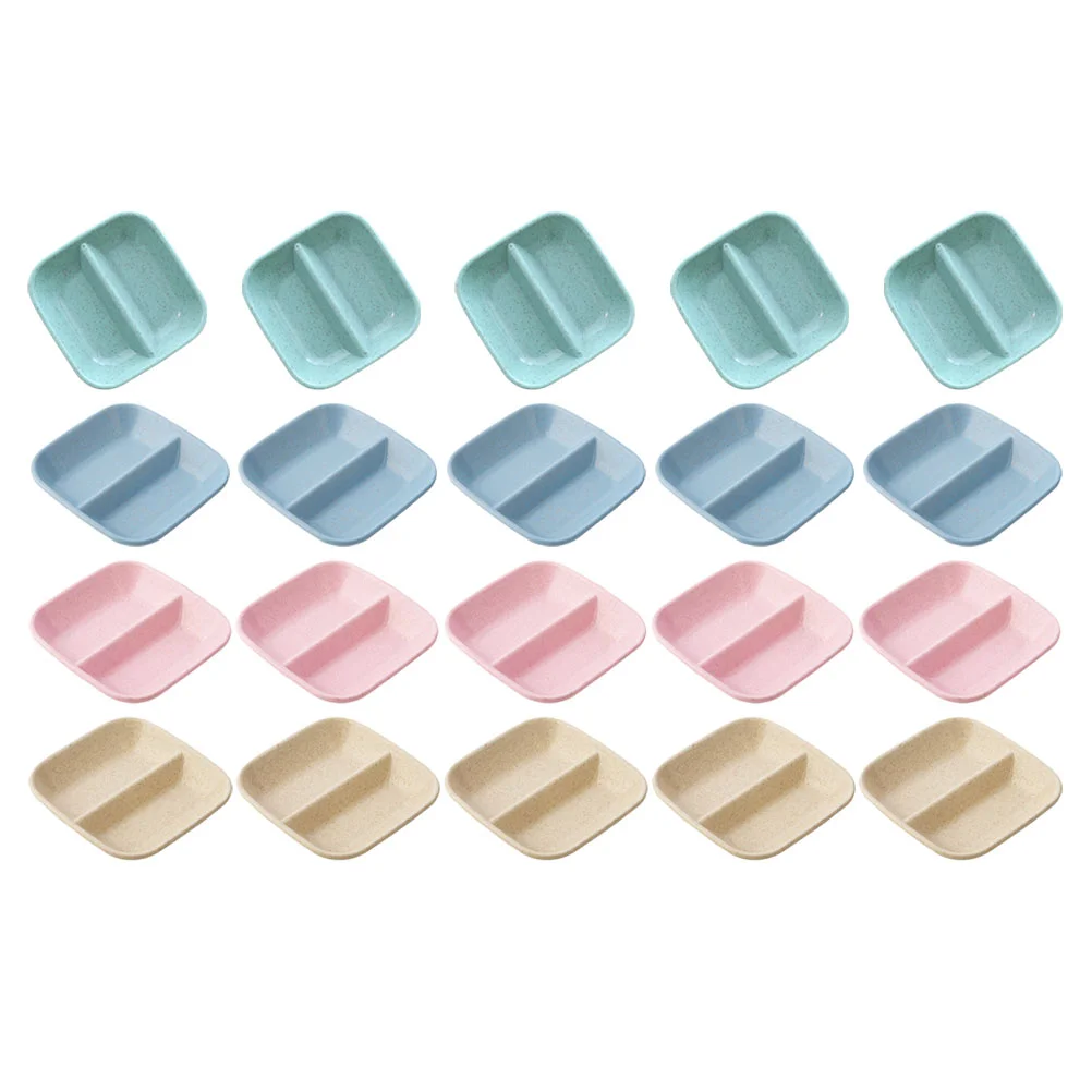 

20 Pcs Wheat Straw Seasoning Plate Two Compartments Sauce Dish Sauce Plates