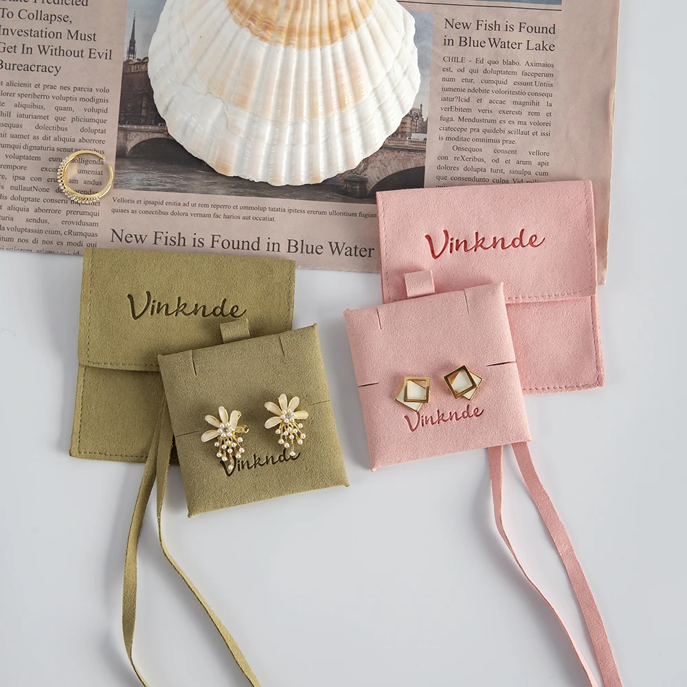 Custom 8*8cm Microfiber Jewelry Bag With Insert Pad Wholesale Velvet Necklace Earrings Wedding Packaging Storage Pouch With Logo