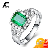 trendy women ring 925 silver jewelry rectangle emerald zircon gemstone open finger rings accessories for wedding engagement gift