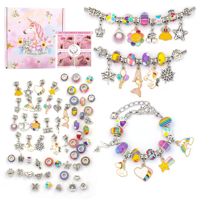 

New dazzling colorful crystal beaded bracelet DIY children's jewelry unicorn cute and exquisite gift box set birthday gift