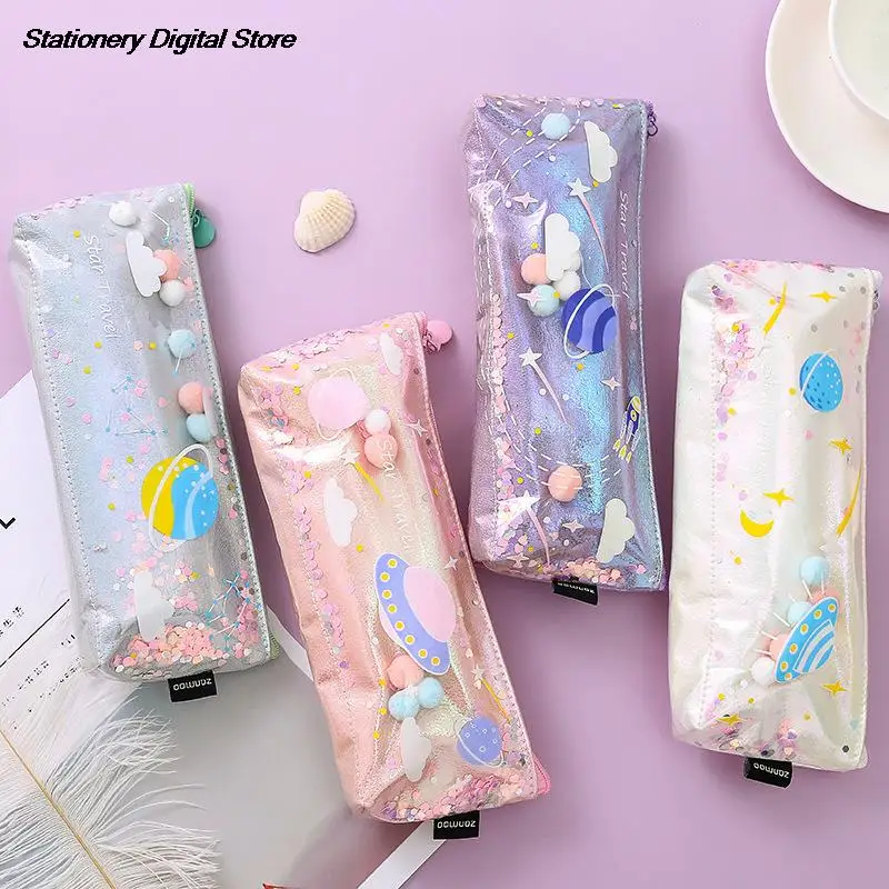 

Ins Creative Planet Starry Sky Quicksand Pencil Case Kawaii Stationery Bag School Pen Supplies Pencils Pouch Student Stationery