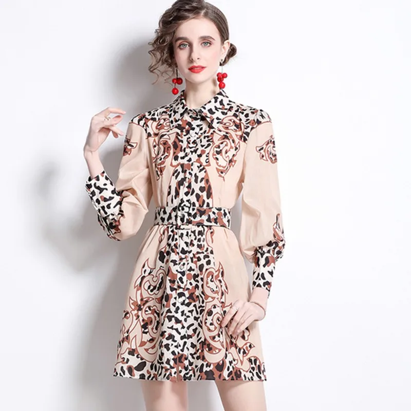 

Женское платье с отложным воротником, платье с длинным рукавом и цветочным принтом, весна-лето 2022