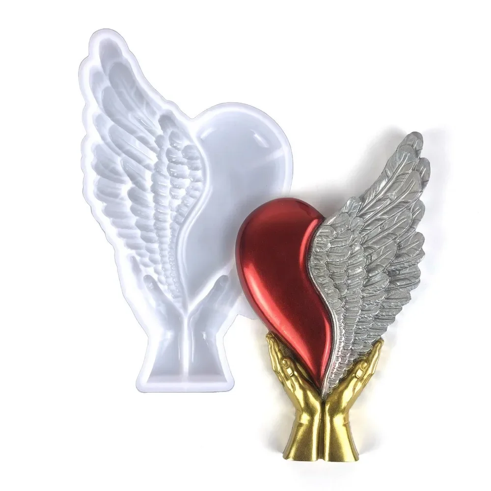 

Love Heart Wings Silicone Mold Resin Pendulum Wall Hangings Semi-stereo Hand Holding Wings Love Heart Glue Epoxy Resin Molds
