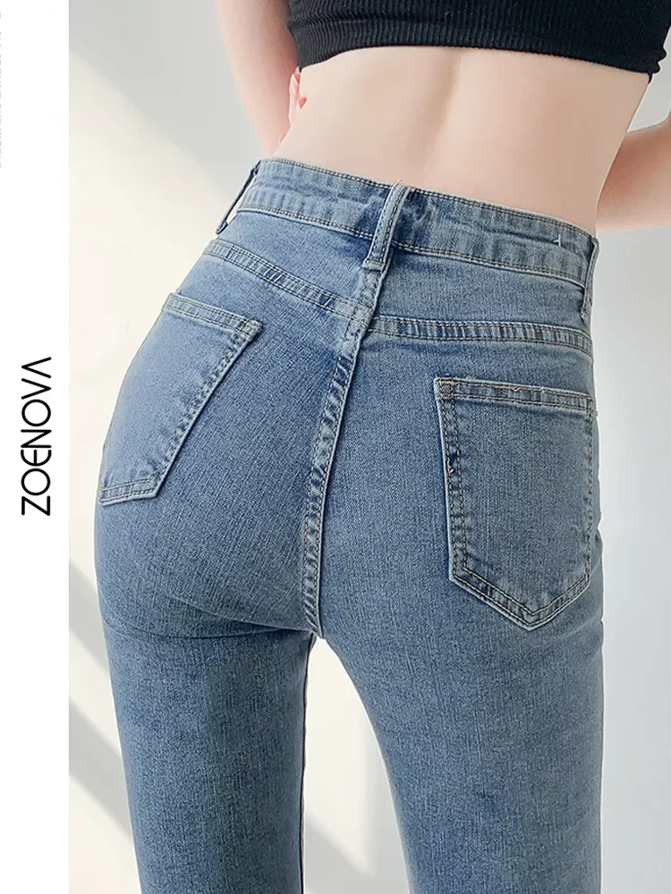 

Jeans Women Solid Blue Sexy Slimhigh Waist Jean Simple Ladies Full Length Mom Cowboy Denim Flared Pants Mujer 2022 Spring New