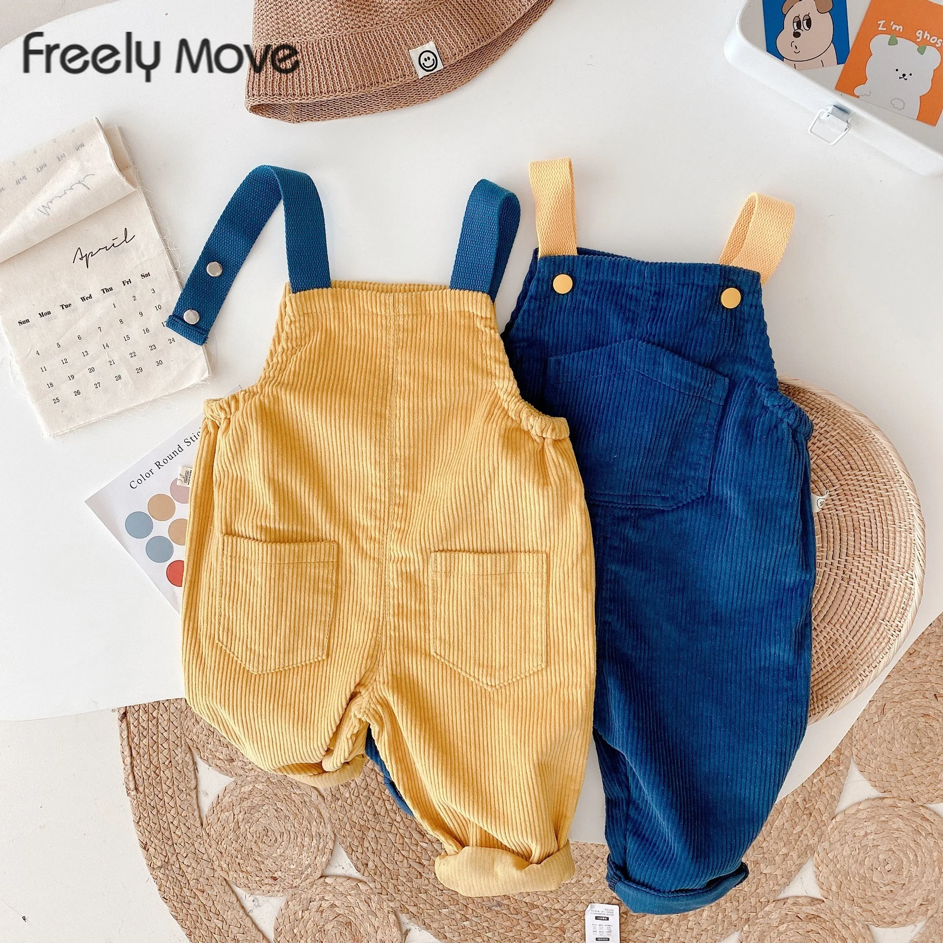 

Freely Move 2022 Autumn Kids Pants Corduroy Boys Jumpsuits Girls Overall Boys Kids Suspender Trousers Casual Baby Bib Pants