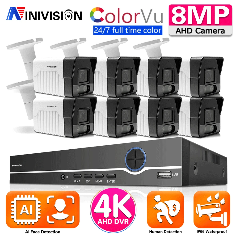 Kit 8ch Outdoor Full Color Night Vision Ahd Cctv Video Surveillance Camera System Set 8 Channel