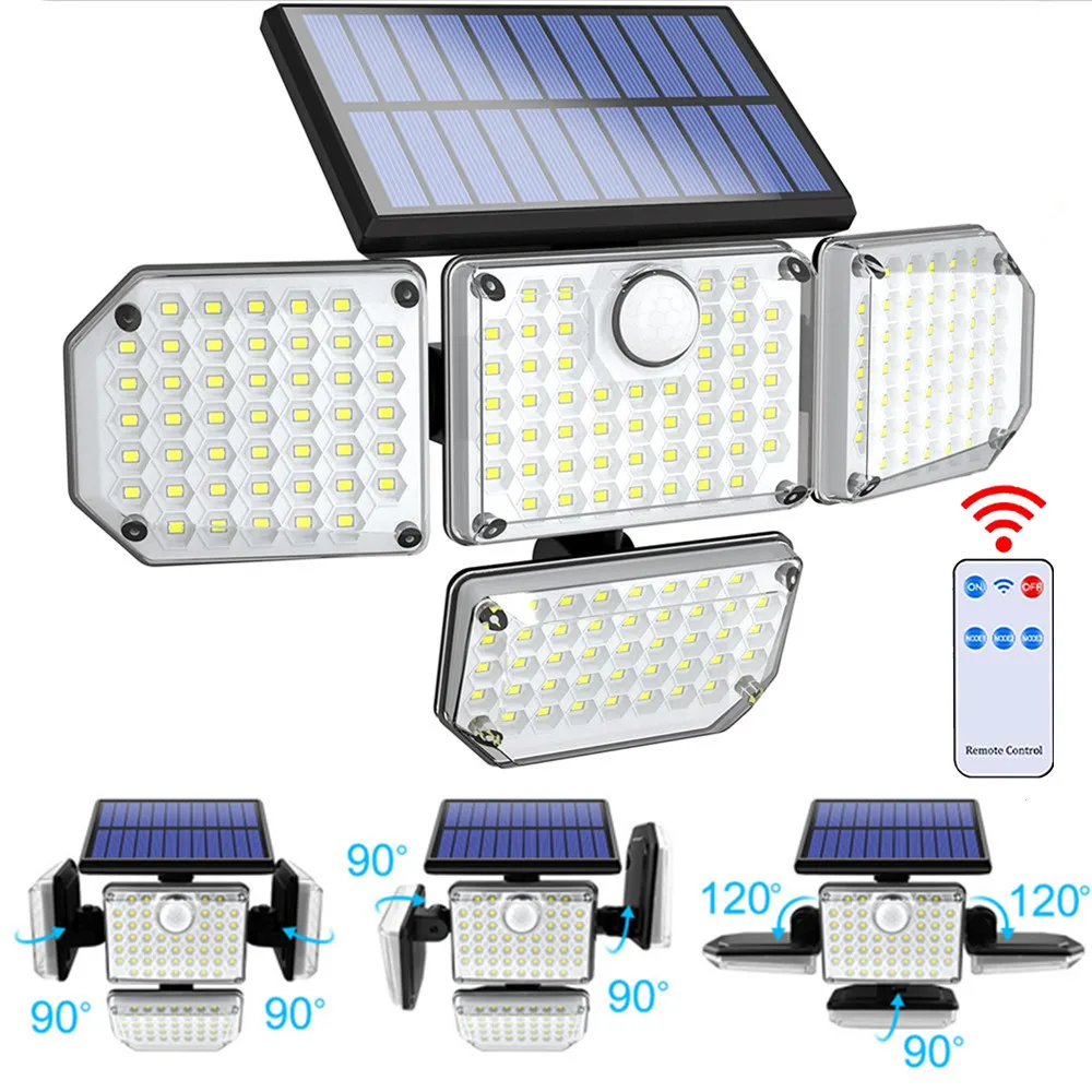 

Solar Lights Outdoor 182 LED 4 Heads Adjustable Motion Sensor IP65 Waterproof 3 Modes Solar Lights for Garage Yard Patio Garden