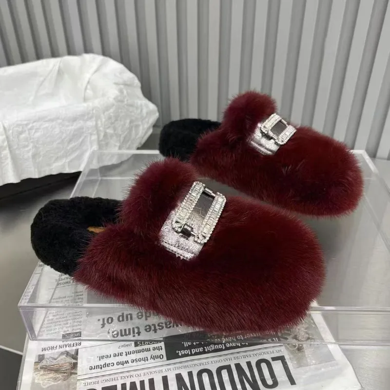 Роскошные женские замшевые тапочки на меху плоской подошве брендовая зимняя