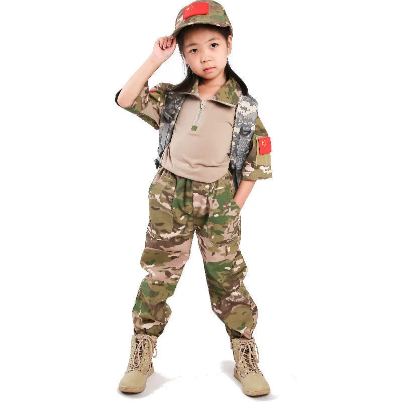 Kids Frog Suit Short Sleeve Shirt Long Pants Army Fans Training Cs Sets Boy Girl Children Working Cargo Overalls Fishing Clothes