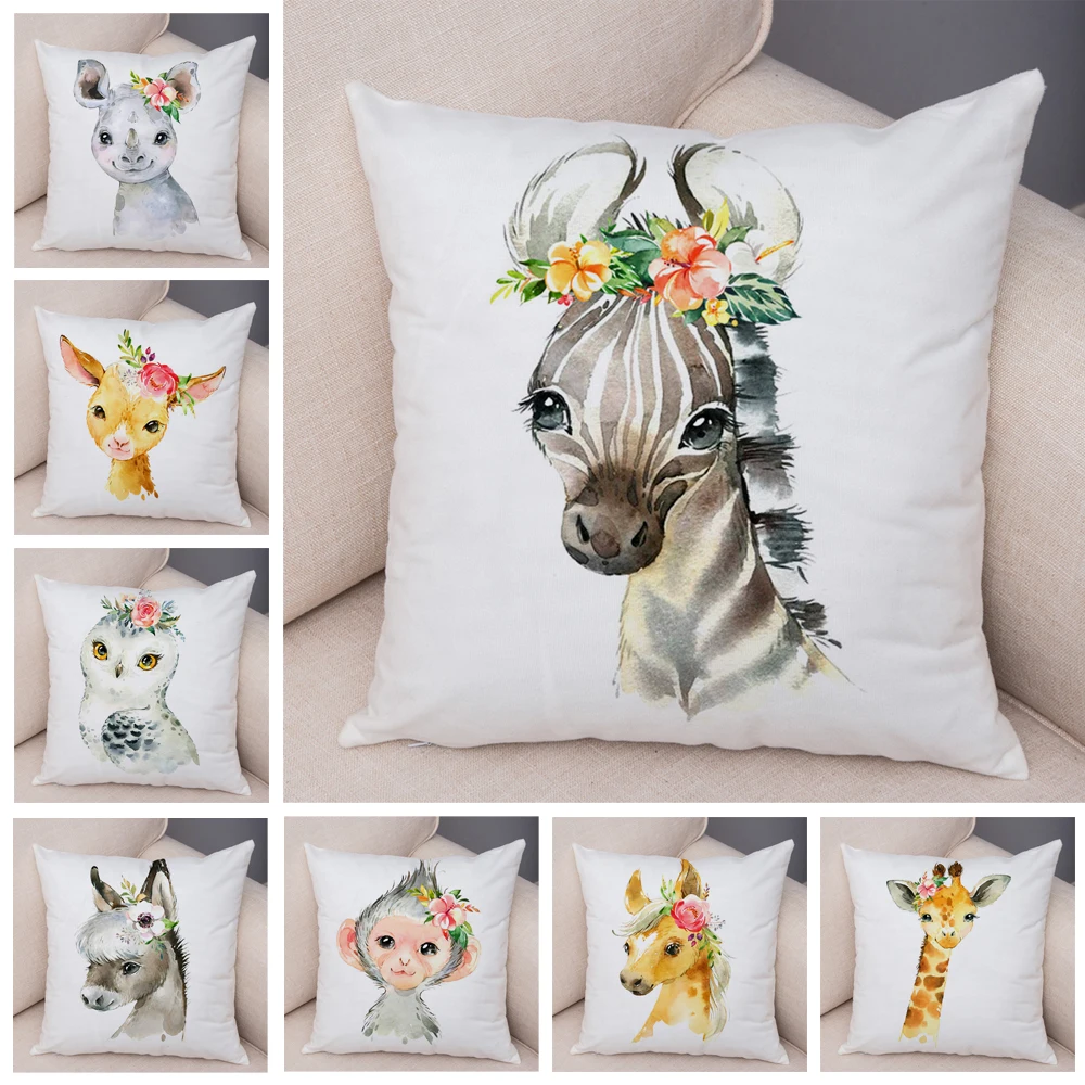 

Nordic Style Flower Zebra Giraffe Monkey Lion Pillow Case Decor Cute Animal Cushion Cover Plush Throw Pillowcase for Sofa Home